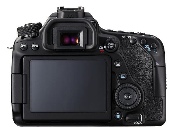 Canon EOS 80D - Vista posterior con botonera y pantalla trasera articulada